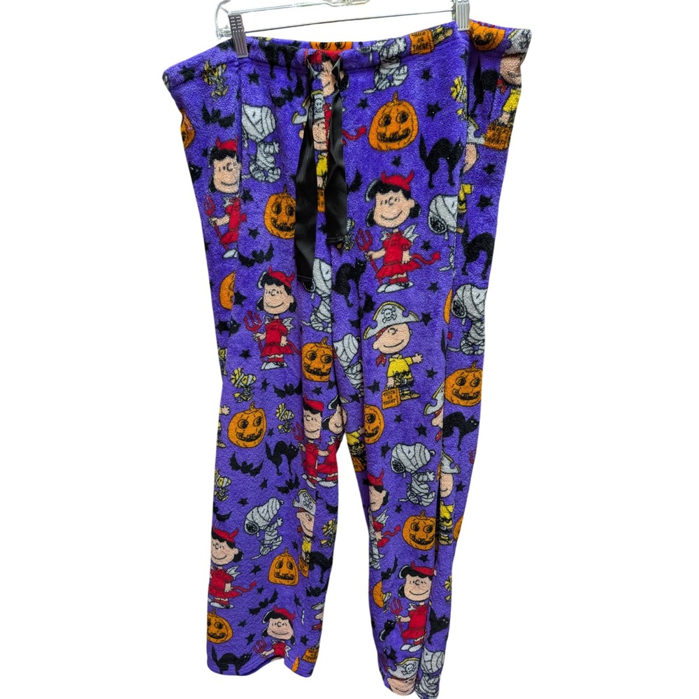 Peanuts Snoopy Halloween Pajama Pants Purple Fleece Plus Size 2X Charlie Brown